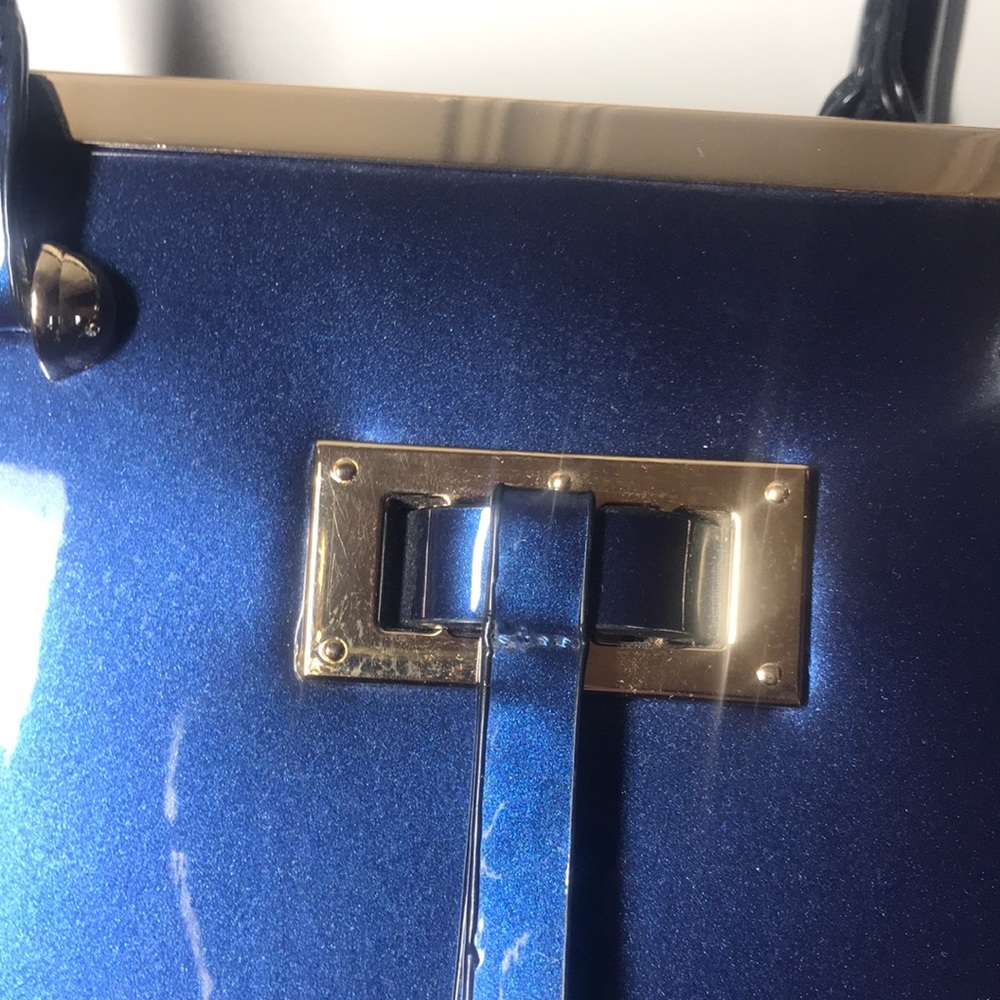 Navy Blue Metallic Handbag - Picture 3 of 16